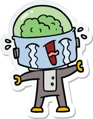 Ağlayan bir robotun orijinal çıkartması.