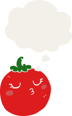 Düşünce baloncuklu orijinal domates retro tarzı.