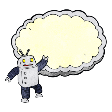 Metin bulutu için alanı olan orijinal çizgi film robotu