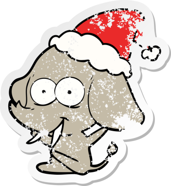 Orijinal mutlu el, Noel Baba şapkası takan bir filin çizilmiş çıkartması.