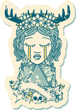 Orijinal Retro Dövme Biçimi ağlayan insan Druid ve doğal bir d20 rulo