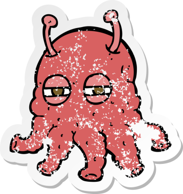 Orijinal uzaylı suratlı karikatür gerilimli çıkartması