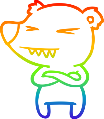 Orijinal gökkuşağı gradyan çizgisi katlanmış kollu kızgın bir kutup ayısı çizgi filmi