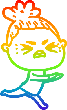 Orijinal gökkuşağı gradyan çizgi çizimi kızgın bir kadının