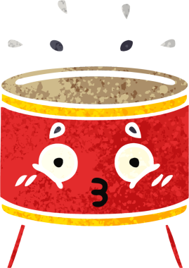 Orijinal retro illüstrasyon tarzı bir davul karikatürü