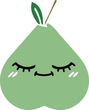 Yeşil armutun orijinal düz renkli retro karikatürü