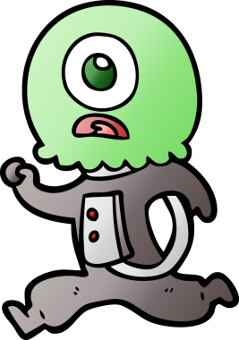 Orijinal Tepegöz uzaylı uzay adamı koşuyor.