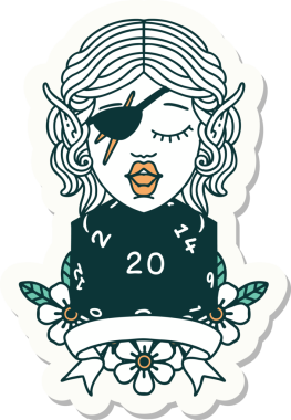 Orijinal bir elf yirmilik zarlı düzenbaz karakterinin çıkartması.