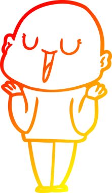 Mutlu, kel ve omuzlarını silkeleyen bir adamın orjinal, sıcak çizgi çizimi.