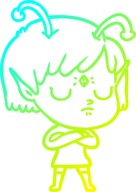 Orijinal soğuk gradyan çizgi çizimi uzaylı bir kızın