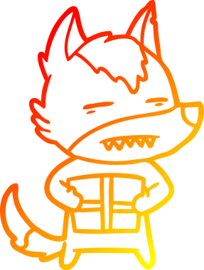 Bir karikatür kurdunun hediyeli orjinal sıcak çizgi çizimi.