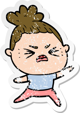 Kızgın bir karikatür karikatürünün orijinal üzgün çıkartması.