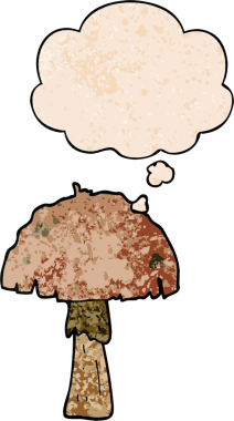 Düşünce baloncuğu ile orijinal çizgi film mantarı grunge doku tarzı