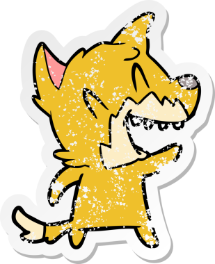 Gülen tilki çizgi filminin orijinal kederli çıkartması.