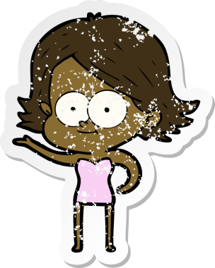 Mutlu bir çizgi film kızının orijinal üzgün çıkartması.