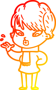 Bir çizgi film kadınının orjinal sıcak çizgi çizimi