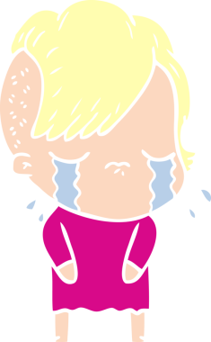 Orijinal düz renkli çizgi film karakteri ağlayan kız