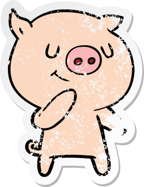 Mutlu bir çizgi film domuzunun orijinal kederli çıkartması.