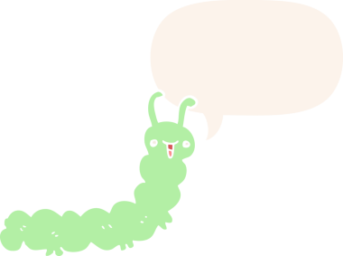 Orijinal karikatür tırtıl konuşma baloncuğu ile retro tarzı