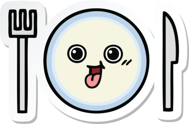 Orijinal bir çizgi film yemek tabağı çıkartması.