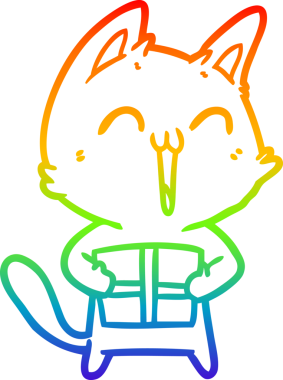 Mutlu bir çizgi film kedisinin orjinal gökkuşağı gradyan çizimi