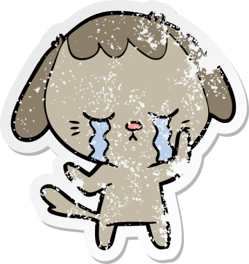 Ağlayan şirin bir köpek yavrusunun orijinal üzgün çıkartması.