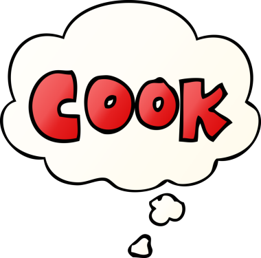 Orijinal çizgi film kelime aşçı yumuşak eğimli düşünce kabarcığı ile