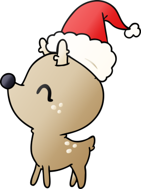 Orijinal el çizimi Kawaii geyiğinin Noel gradyan karikatürü