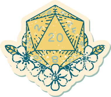 Orijinal Retro Dövme Biçimi Doğal 20 D20 zarları çiçek elementleriyle yuvarlanıyor