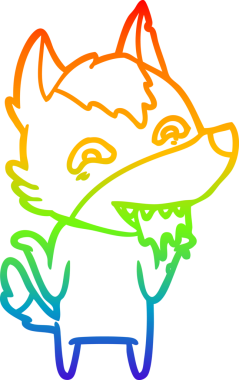 Orijinal gökkuşağı gradyan çizgi çizimi aç bir kurdun çizgi filmi.