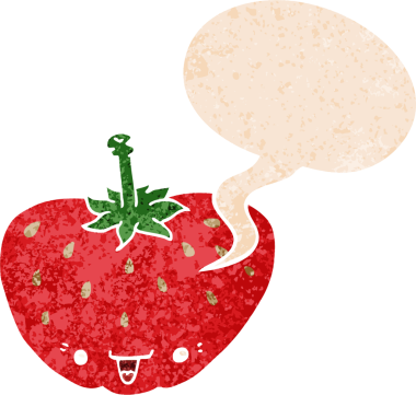 orijinal çizgi film çileği konuşma baloncuğu grunge sıkıntı retro desenli tarzı