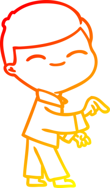 Çizgi film karakteri gülümseyen çocuğu işaret ediyor.