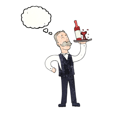 Orijinal serbest çizim düşünce balonu desenli çizgi film garsonu.