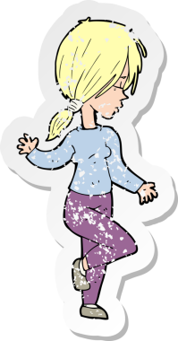 Dans eden bir karikatürist kızın orijinal gerilim çıkartması.