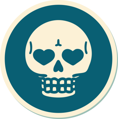 Orijinal dövme etiketi geleneksel bir kafatası tarzında.