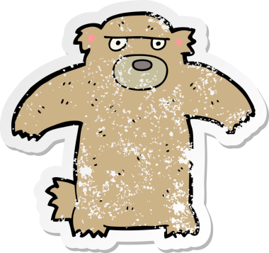 Bir çizgi film ayısının orijinal sıkıntılı çıkartması.