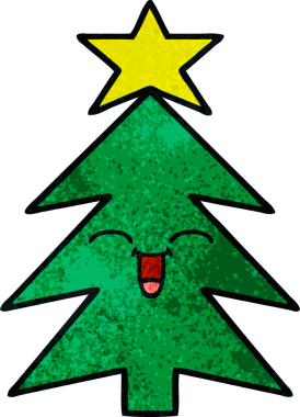 Orijinal grunge deseni bir noel ağacının karikatürü