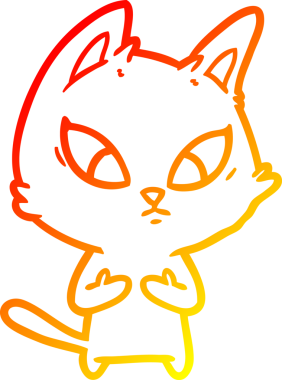 Kafası karışmış çizgi film kedisinin orjinal sıcak çizgi çizimi