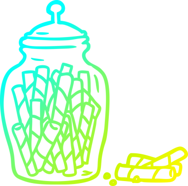 Kavanozda geleneksel şeker çubuklarının orijinal soğuk eğimli çizimi