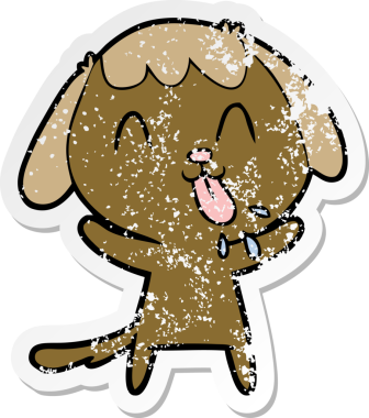 Sevimli bir çizgi köpeğin orijinal kederli çıkartması.