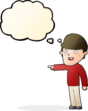 Düşünce baloncuğu olan orijinal çizgi film adamı