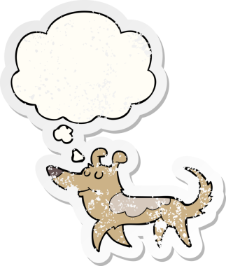 Üzüntülü bir çıkartma olarak düşünce balonu olan orijinal çizgi film köpeği.