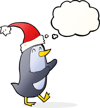 Düşünce baloncuklu orijinal karikatür pengueni