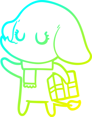 Orijinal soğuk eğimli çizgi film çizimi hediye edilmiş şirin bir fil.