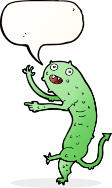 orijinal karikatür iğrenç küçük canavar konuşma balonu ile