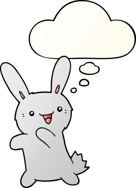 Düşünce baloncuklu orijinal çizgi film tavşanı.