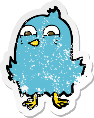 Komik bir karikatür kuşunun gerilmiş orijinal çıkartması.