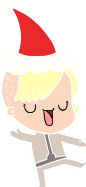 Orijinal şirin el çizimi düz renk çizimi. Hipster saç kesimi olan, Noel Baba şapkası takan bir kız.