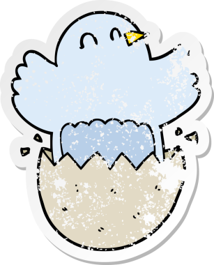 Karikatürdeki yumurtadan çıkan tavuğun orijinal kederli çıkartması.