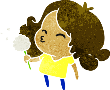 Orijinal kawai kızı çizilmiş eski çizgi film.